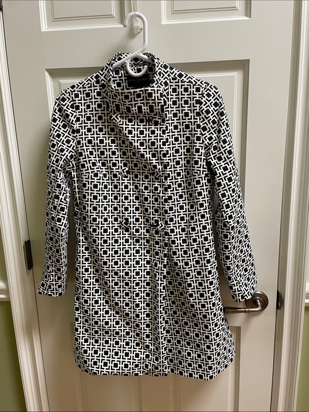 Banana Republic Black and White Geometric Double-Breasted Coat